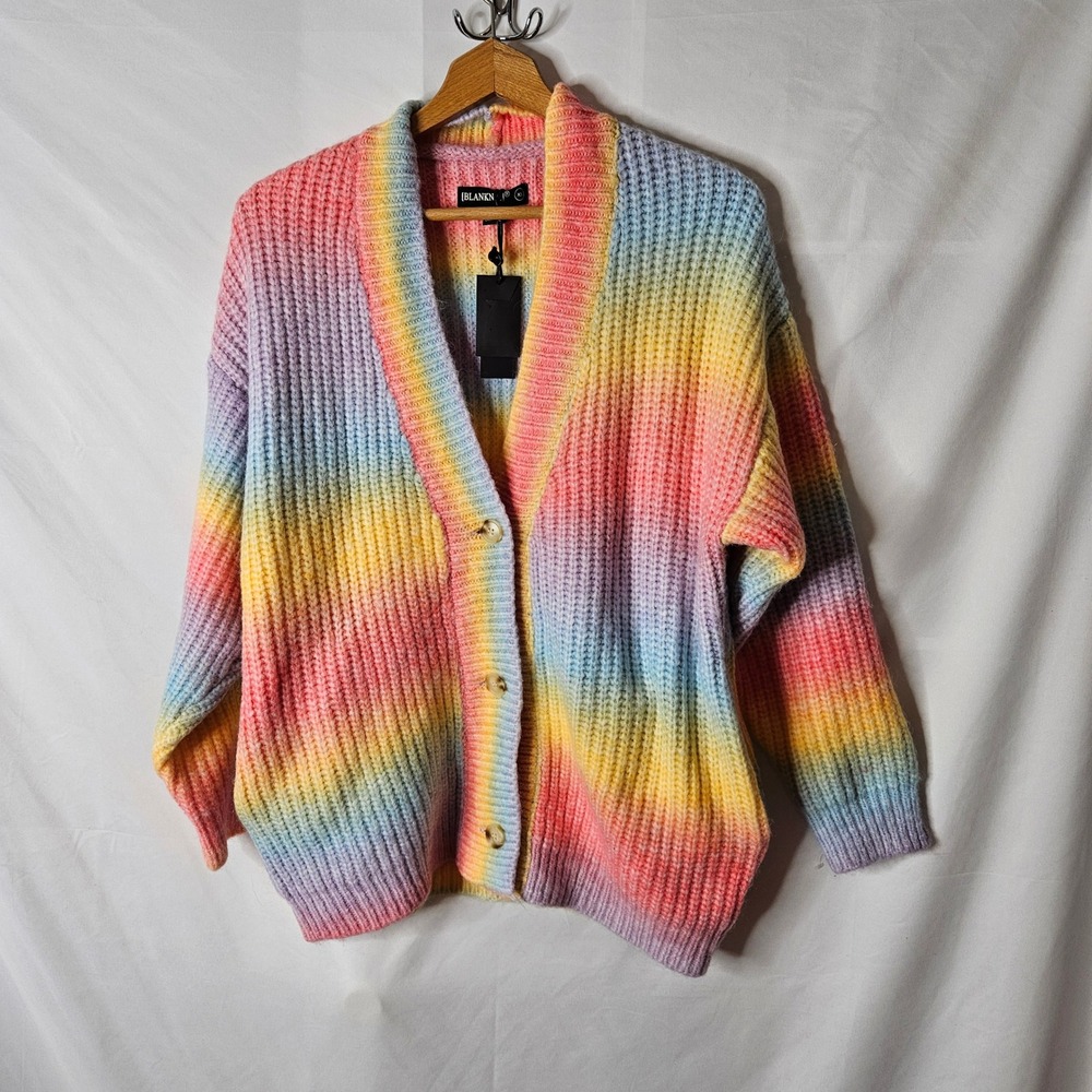 Blank NYC Oversized Chunky Knit Rainbow Ombre Cardigan sz XS‎ NWT
